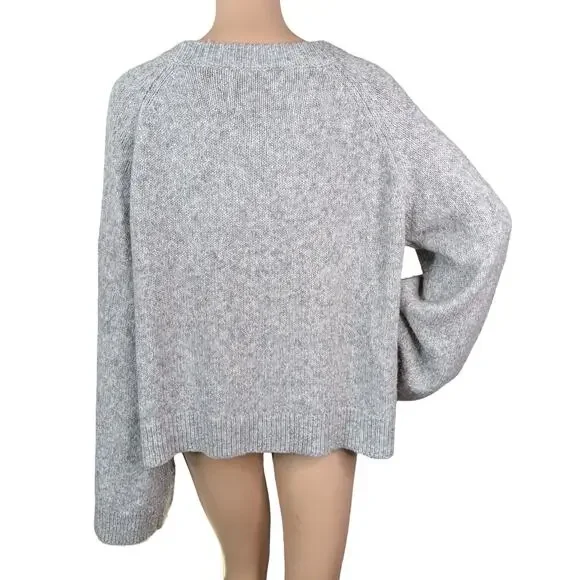 Adriano Goldschmied Noelle Gray Silver Chunky Knit Flare Sleeve Sweater SZ L - Picture 11 of 14